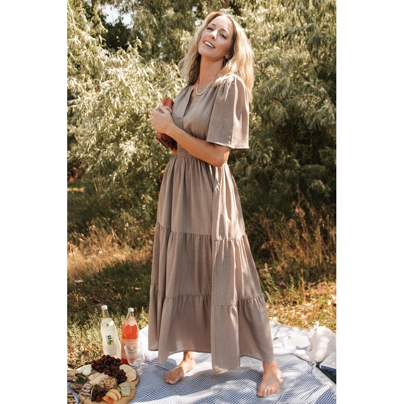 Danielle Tiered Maxi Dress | Brown Print