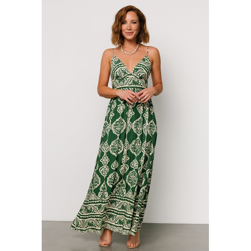Davinah V Neck Maxi Dress | Green Print