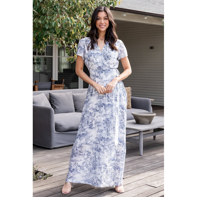 Dulce Wrap Maxi Dress | White + Blue Print