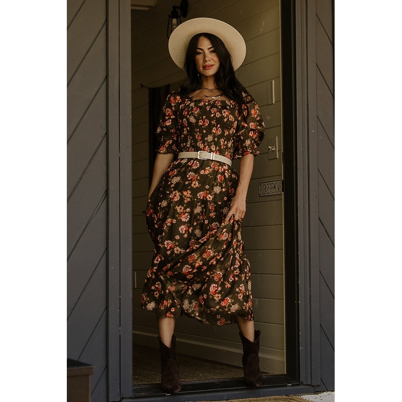 Fabian Jacquard Midi Dress | Olive Floral