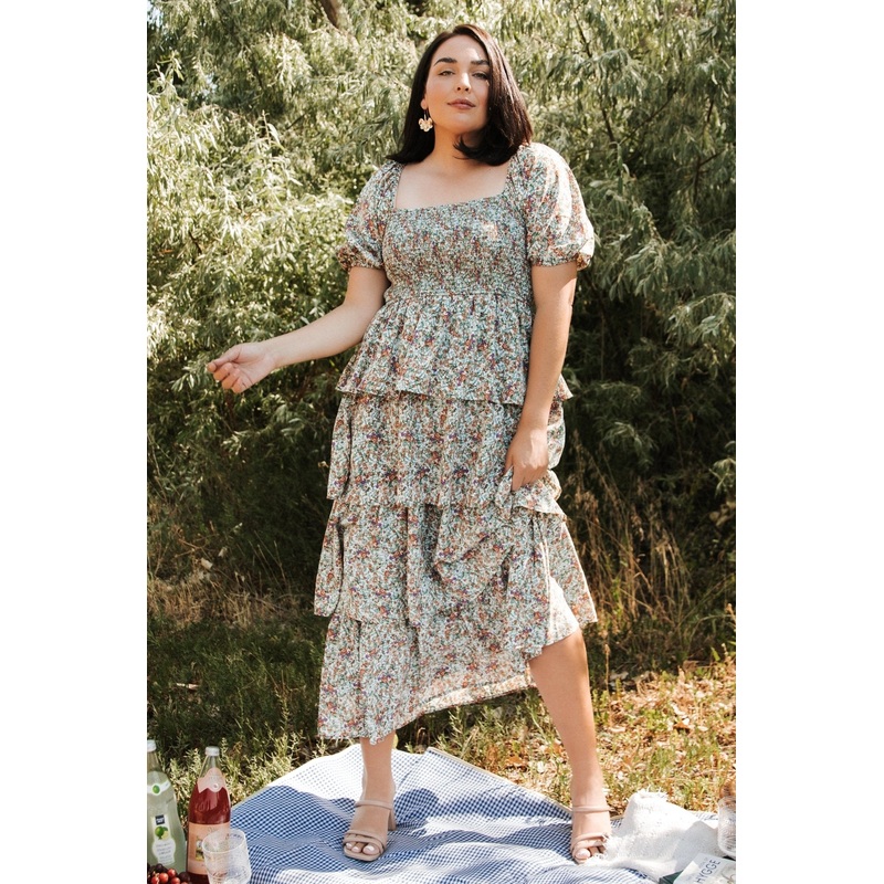 Felicia Tiered Maxi Dress | Green Multi