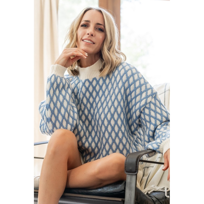 Hendrix Diamond Knit Sweater | Blue