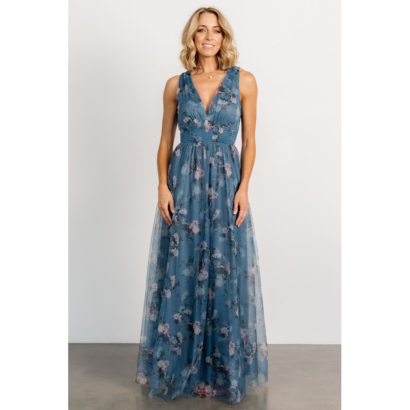 Kamila Tulle Maxi Dress | Blue Multi Floral