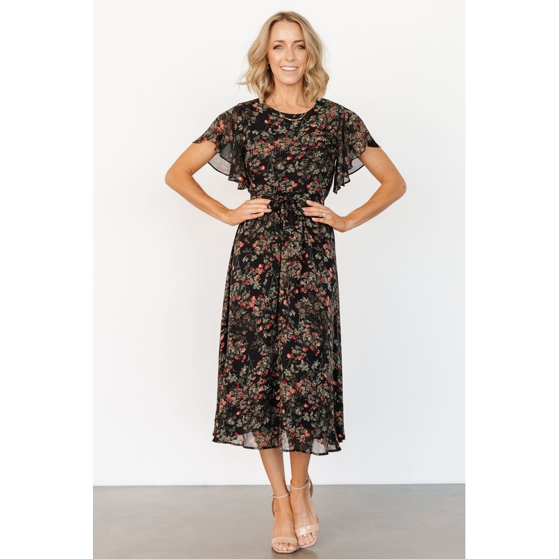 Laurel Midi Dress | Black + Red Floral