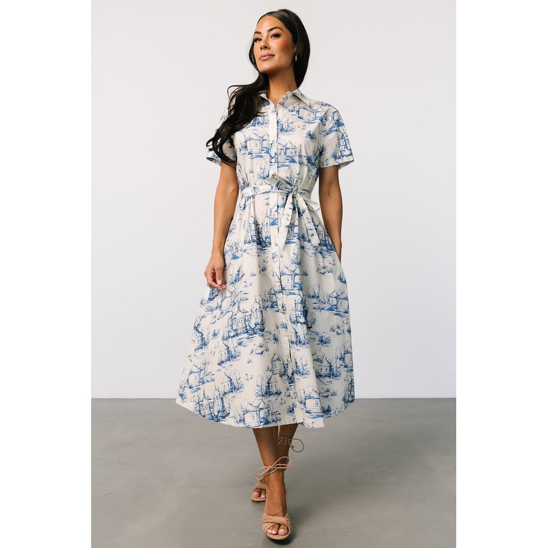 Layne Midi Dress | Cream + Blue