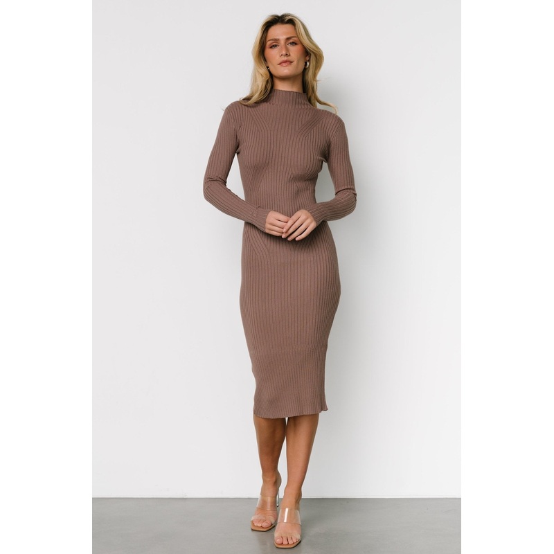 Lindsey Mock Neck Midi Dress | Dusty Mocha