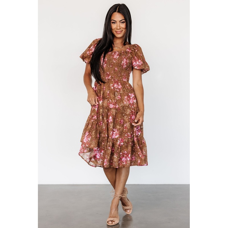 Lizzy Midi Dress | Copper + Pink