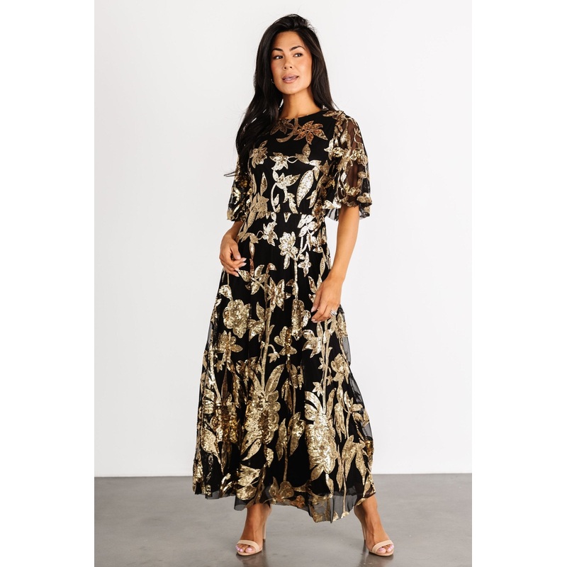 Lucy Sequin Dress | Black + Gold
