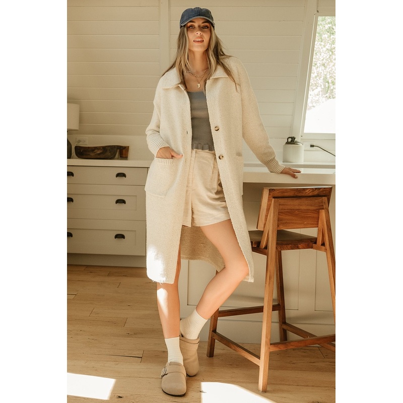 Ontario Long Button Cardigan | Oatmeal