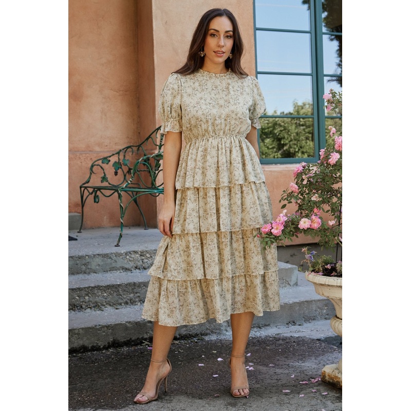 Pia Tiered Midi Dress | Light Sage Floral