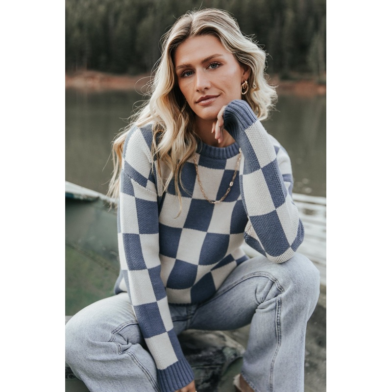 Quincy Checkered Sweater | Blue