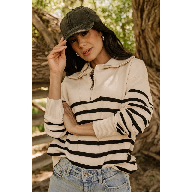 Sterling Half Zip Sweater | Beige + Black