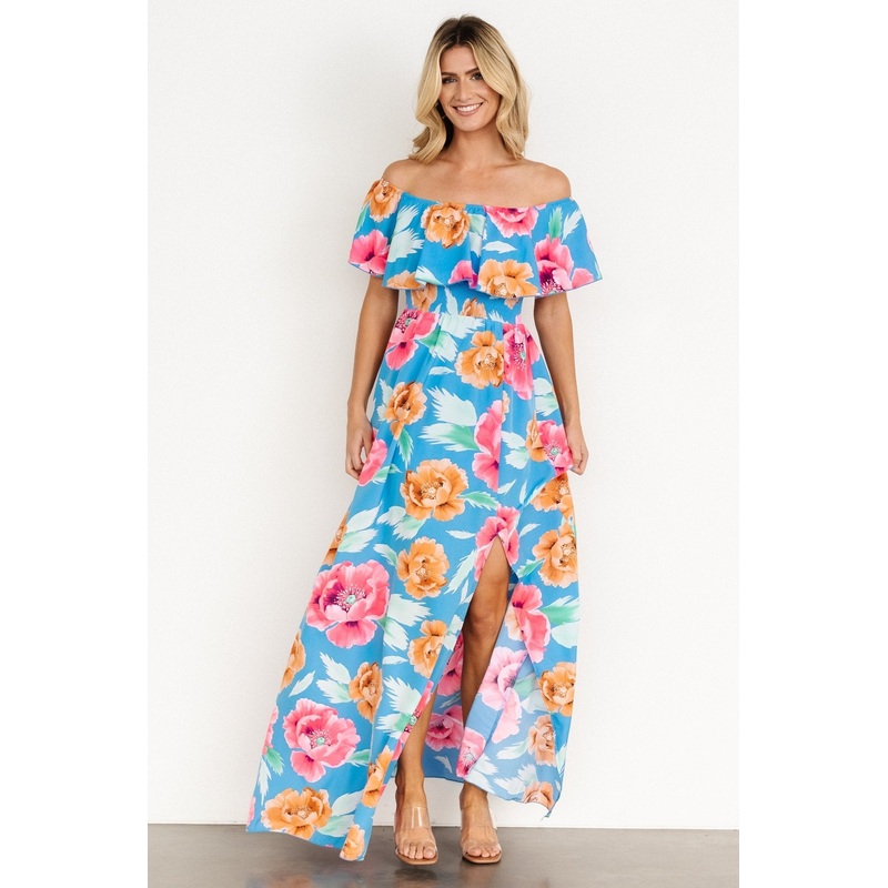 Talia Off Shoulder Maxi Dress | Sea Blue Floral