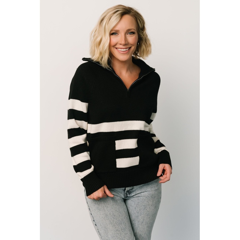 Trish Striped Sweater | Black + Off White