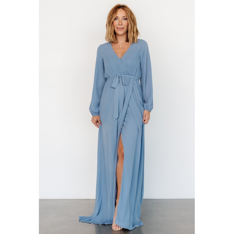 Breanne Faux Wrap Maxi Dress | Slate Blue