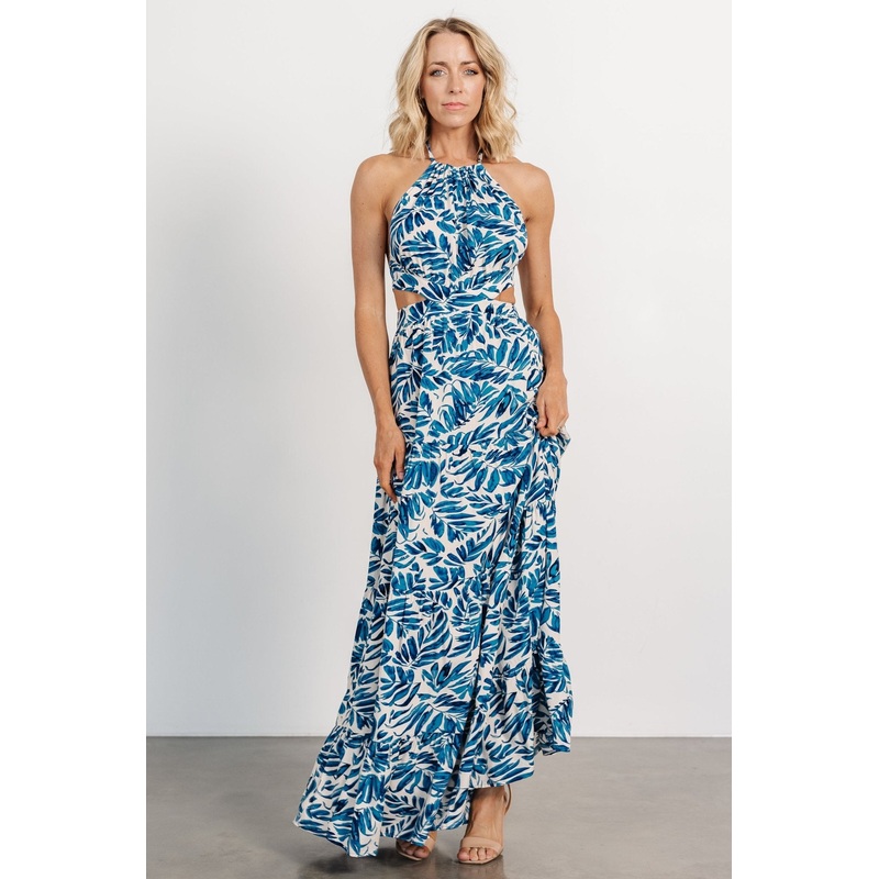 Brett Halter Maxi Dress | Cobalt Print
