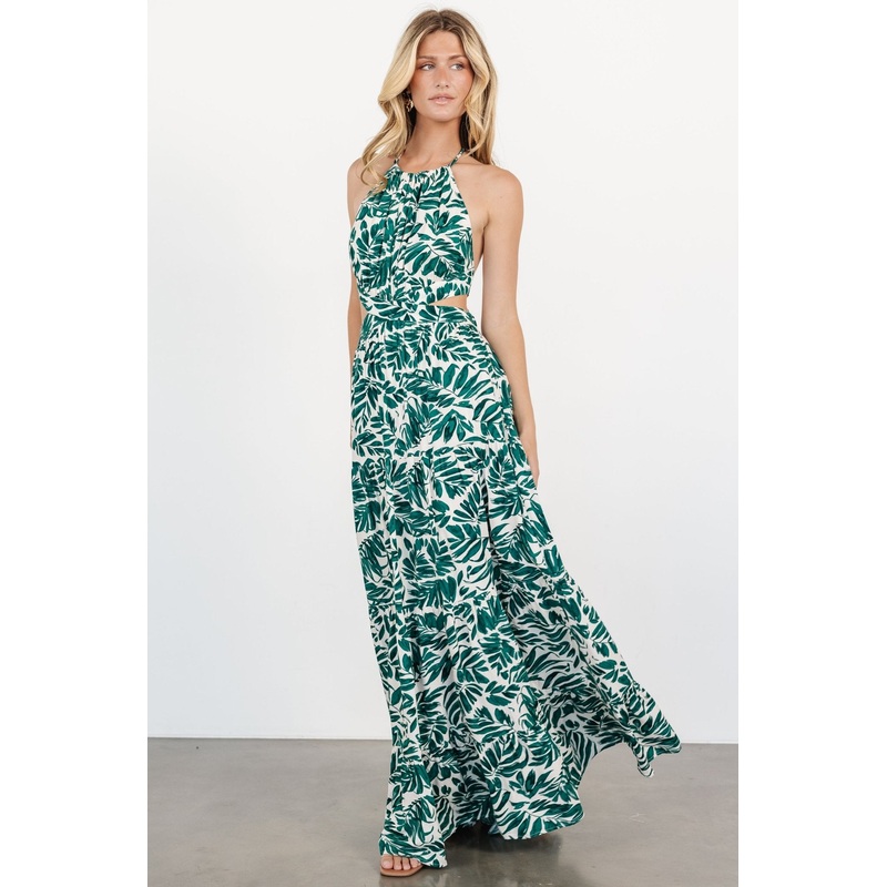 Brett Halter Maxi Dress | Palm Green Print