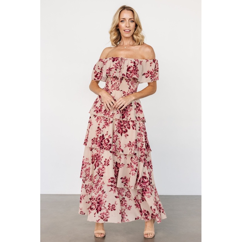 Carina Off Shoulder Maxi Dress | Nude + Rose
