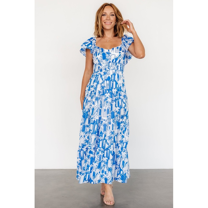 Catira Maxi Dress | Blue + White