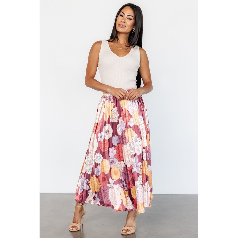 Cori Pleated Skirt | Deep Mauve Floral