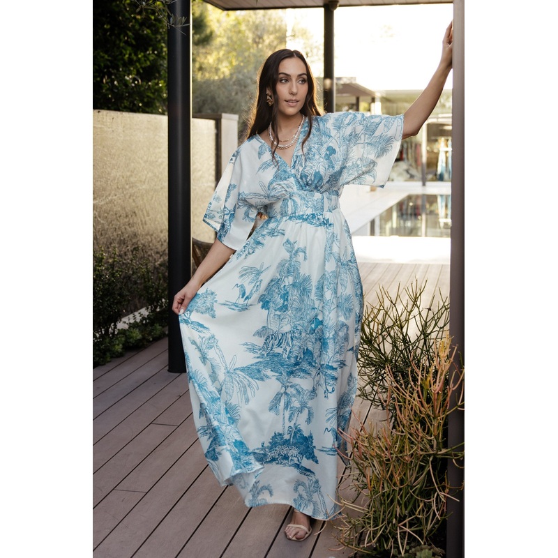 Dara Maxi Dress | Ivory + Blue Print