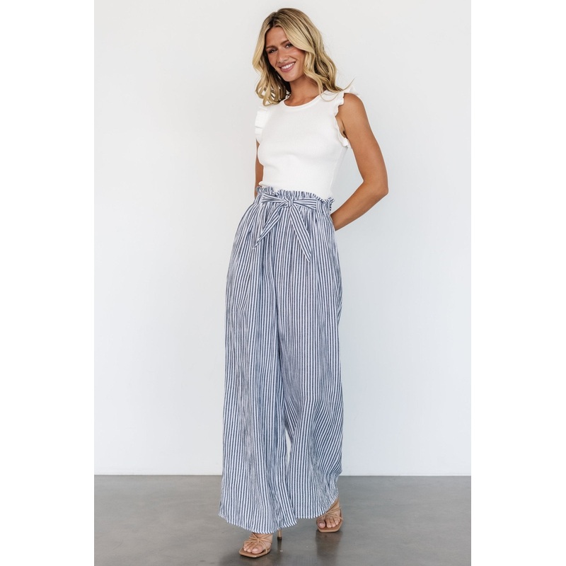 Delphi Wide Leg Pants | Navy Stripe