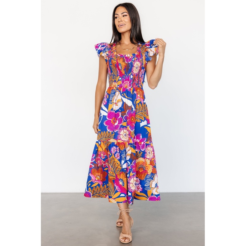 Dominique Midi Dress | Cobalt + Fuchsia Multi