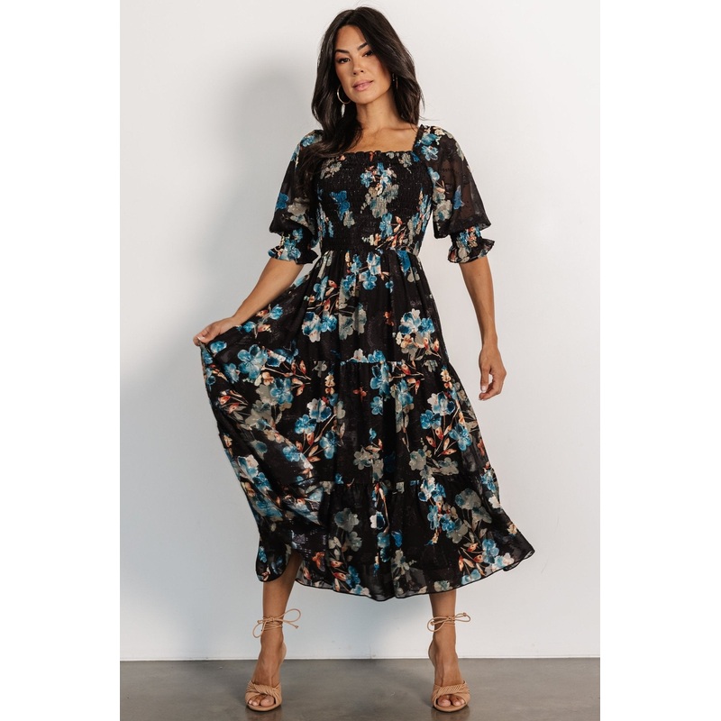 Fabian Jacquard Midi Dress | Black + Blue Multi