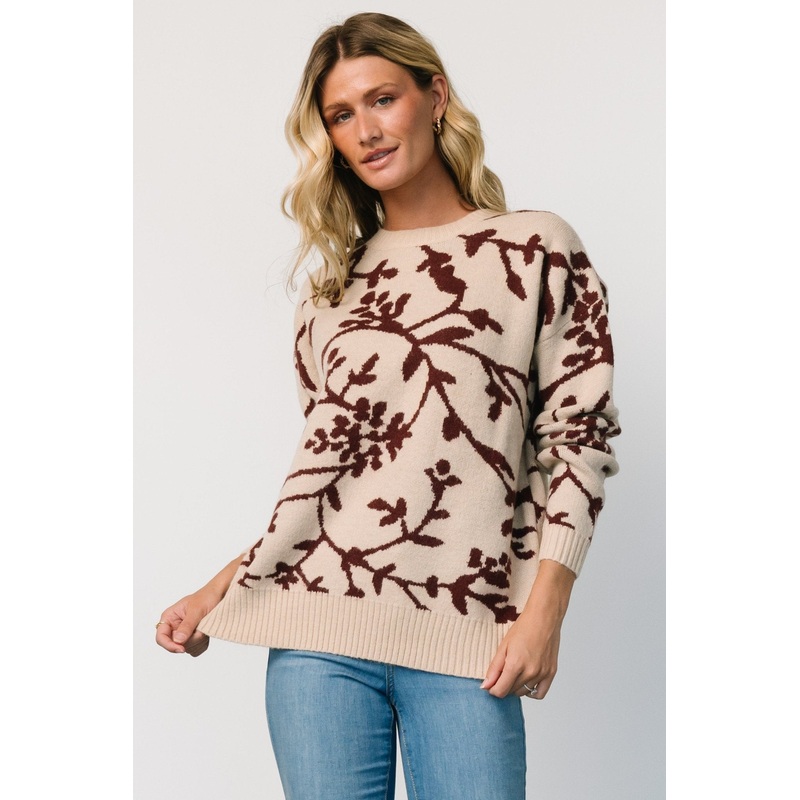 Hallstatt Sweater | Beige + Merlot Print