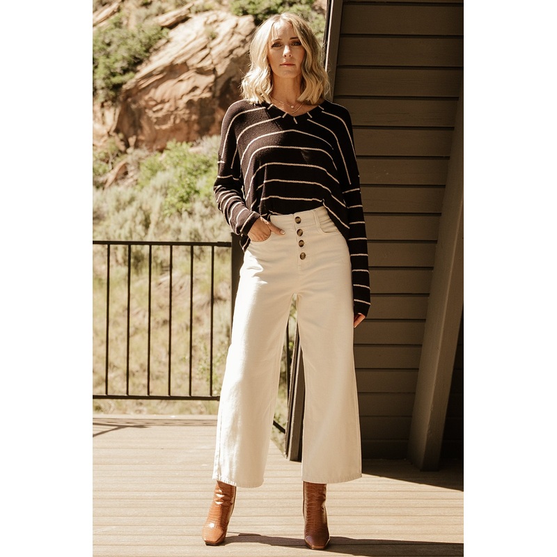 Houston Relaxed Sweater Top | Black Stripe