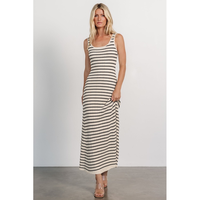 Jesse Ribbed Tank Maxi Dress | Ivory + Black