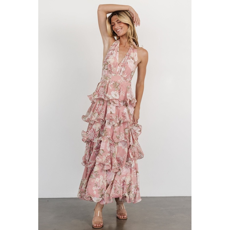 Jesslyn Open Back Tiered Maxi Dress | Blush Floral