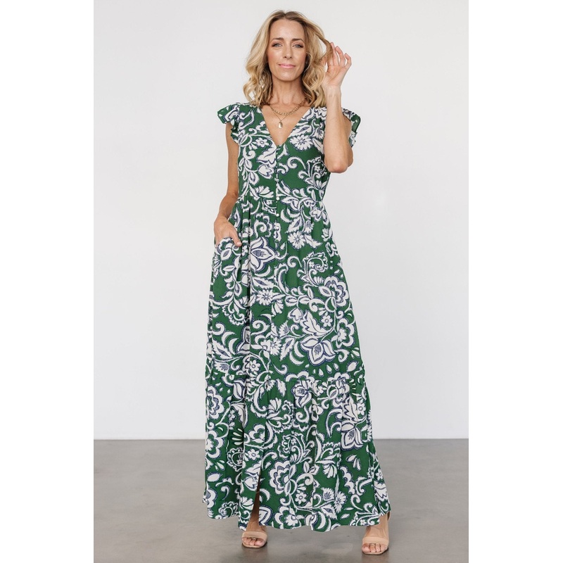 Kaia Button Maxi Dress | Green Print