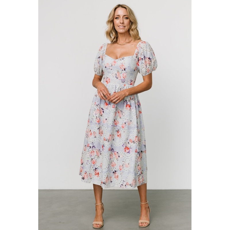 Leila Eyelet Midi Dress | Light Blue Floral