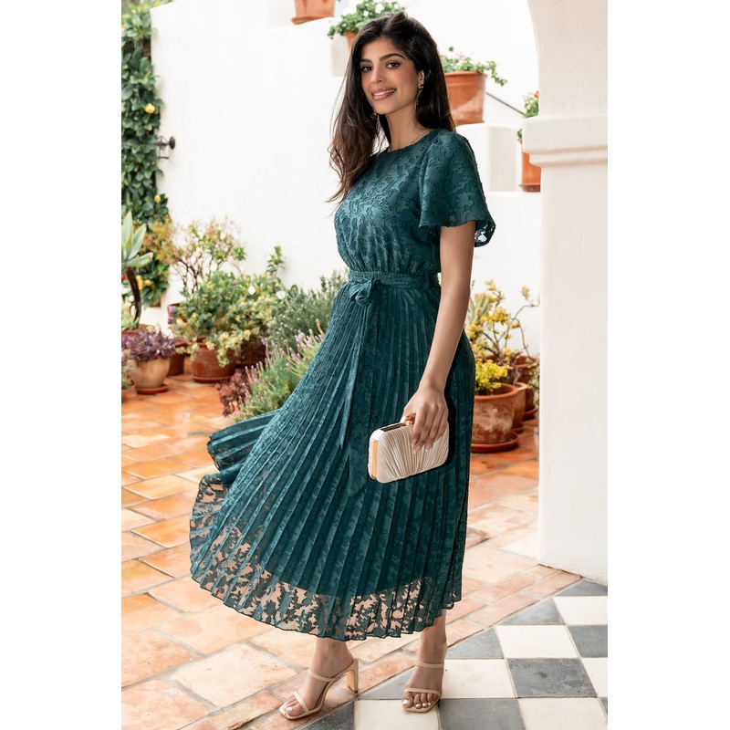 Mindy Pleated Dress | Emerald|XS|S|M|L|XL|1XL|2XL|3XL