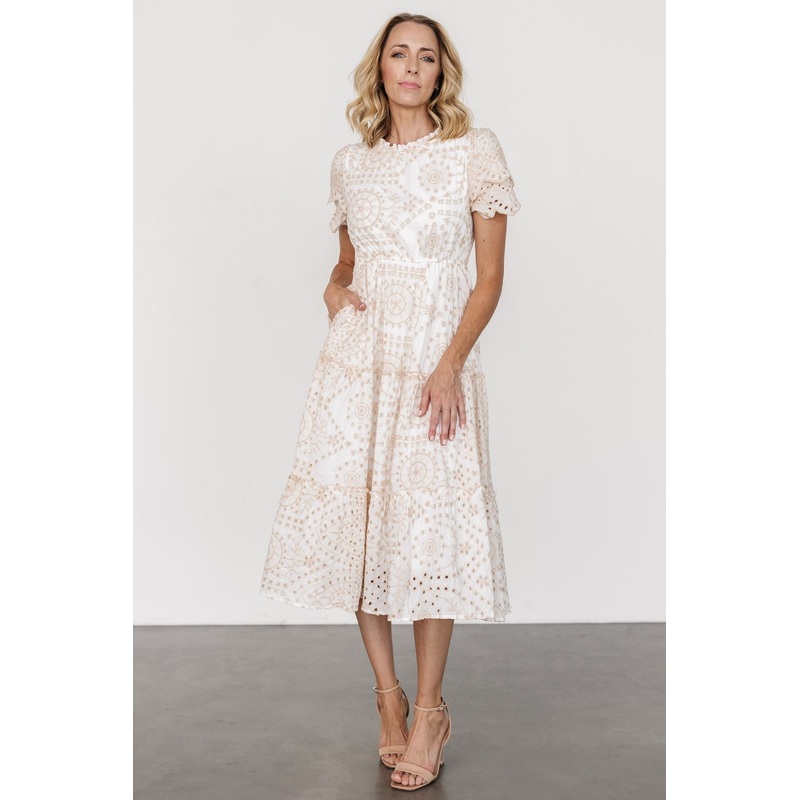 Mirabel Eyelet Midi Dress | White + Natural