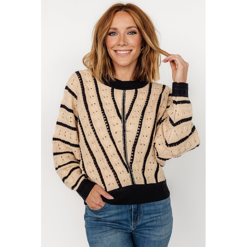 Paola Pointelle Sweater | Beige + Navy