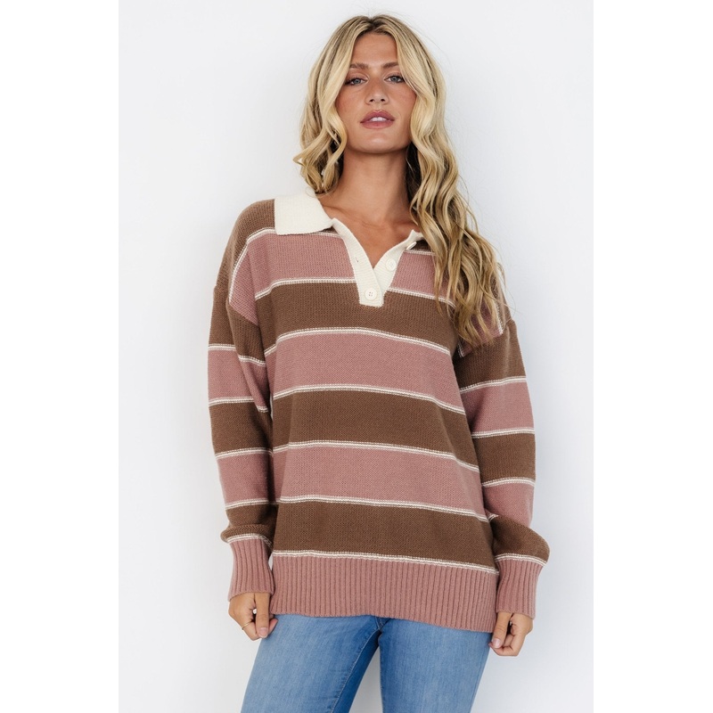 Priya Striped Sweater | Mauve + Mocha