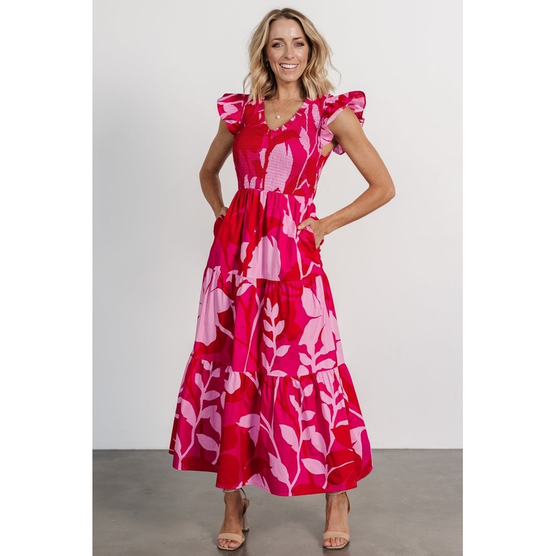Ranchero Smocked Maxi Dress | Red + Pink