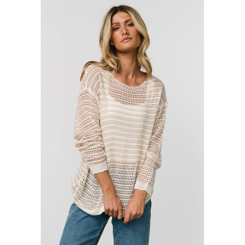 Valissa Open Knit Top | White + Sand