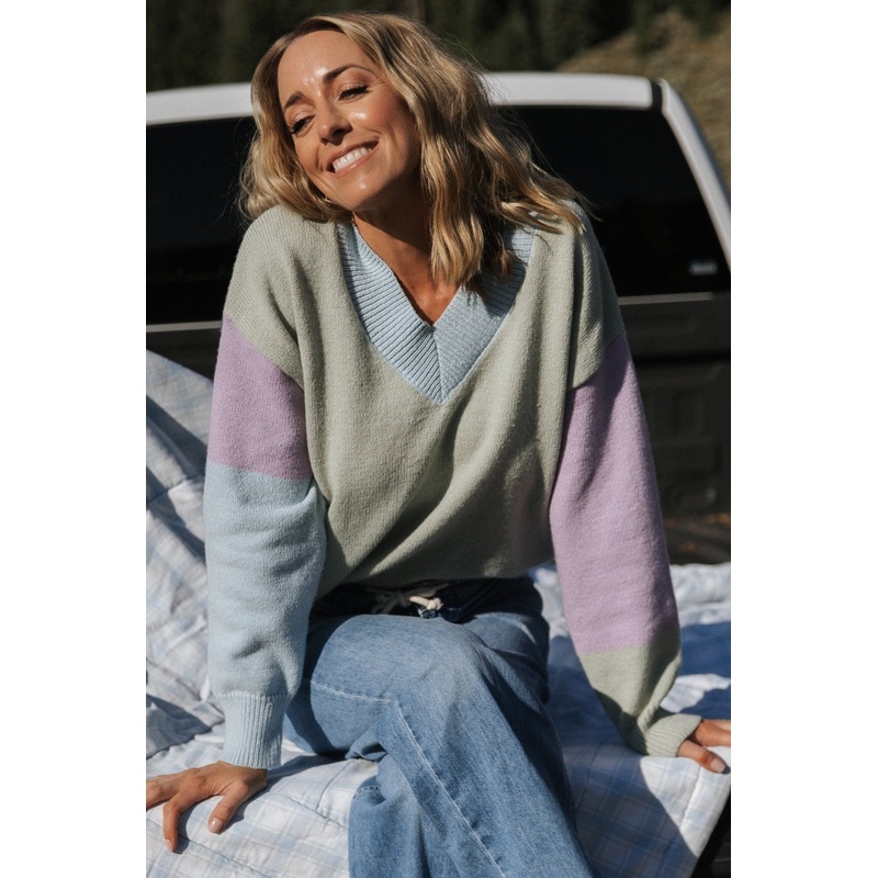 Varsity Color Block Sweater | Sage