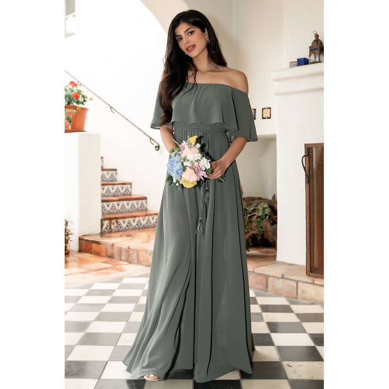 Victoria Off Shoulder Maxi Dress | Dark Sage