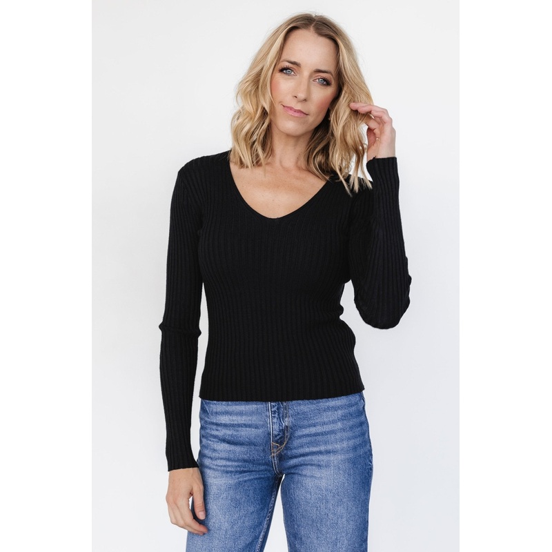 Adrian Ribbed Sweater Top | Black