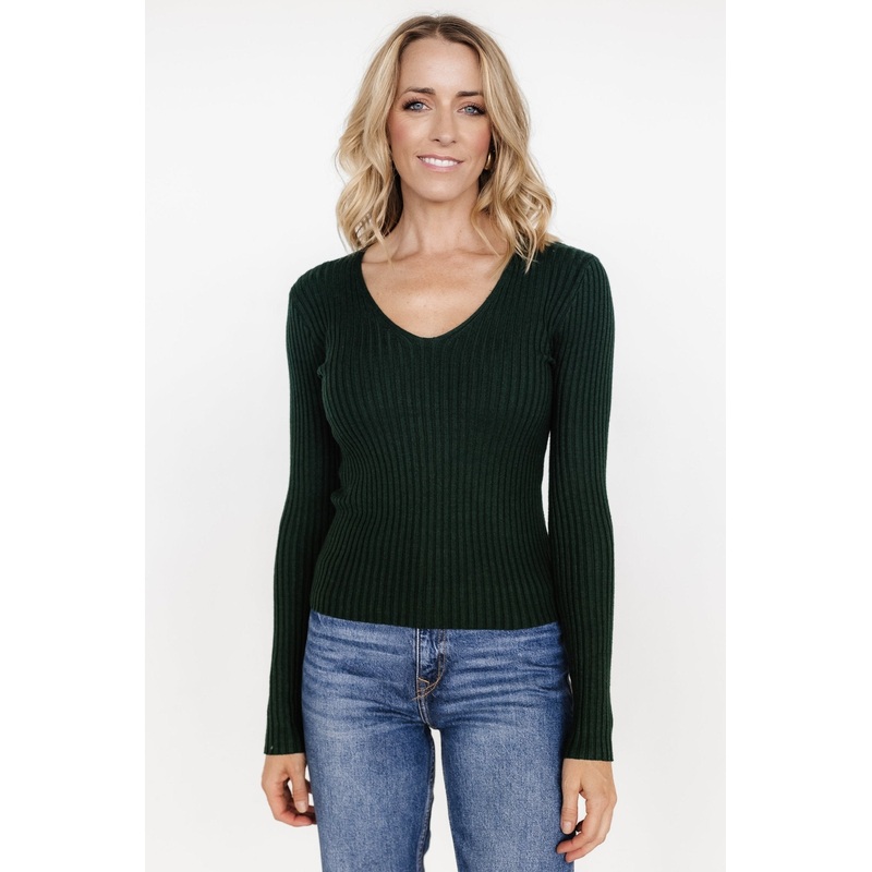 Adrian Ribbed Sweater Top | Green