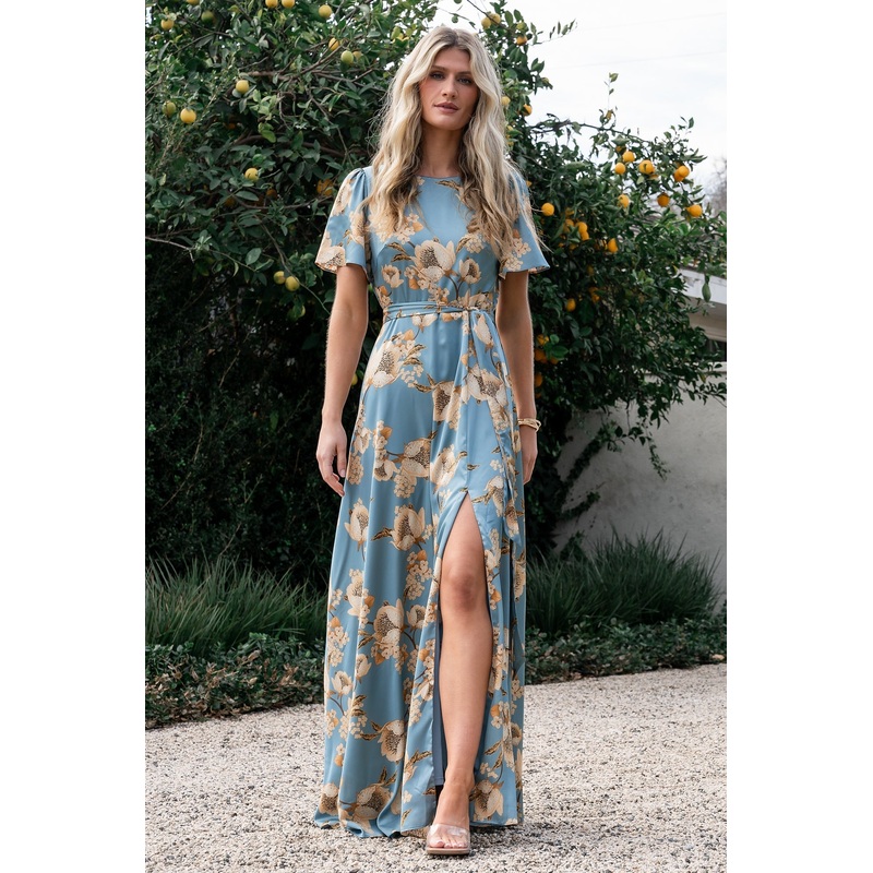 Agnes Satin Maxi Dress | Blue + Gold