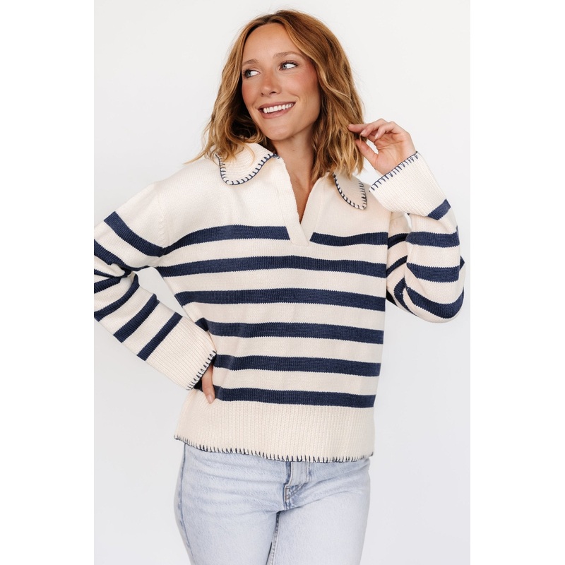 Bastian Striped Sweater | Cream + Navy