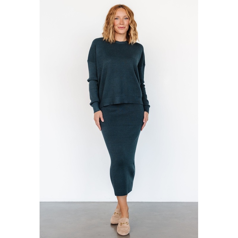 Carey Waffle Midi Skirt | Midnight Blue