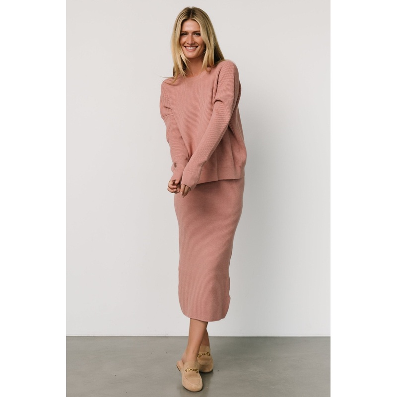 Carey Waffle Midi Skirt | Rose