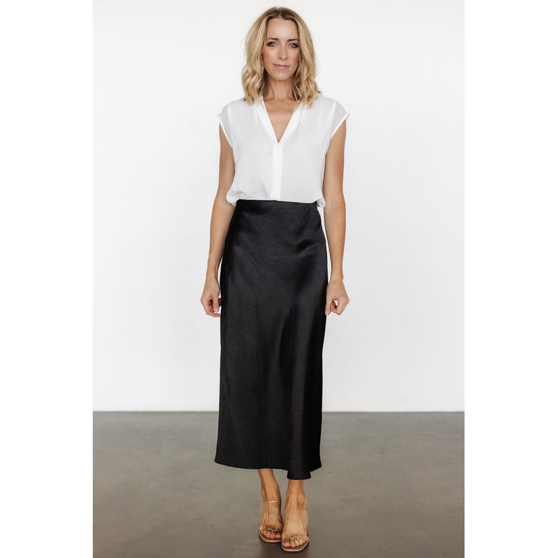 Celeste Satin Midi Skirt | Black