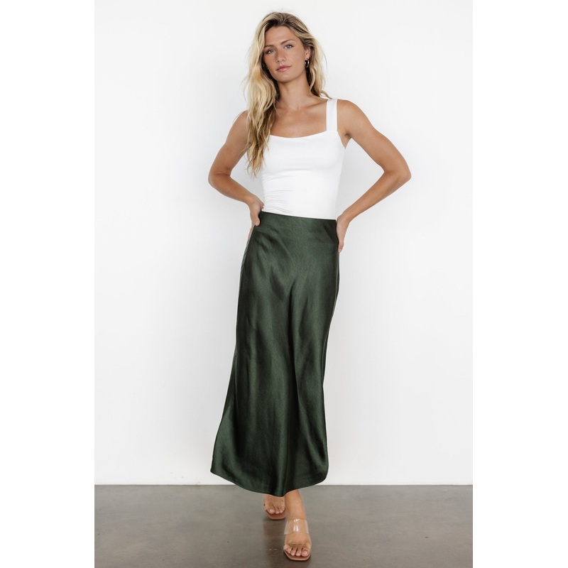 Celeste Satin Midi Skirt | Dark Green
